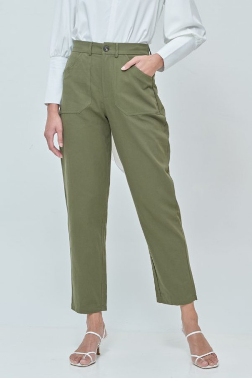 Emily Green Cotton Straight Pants