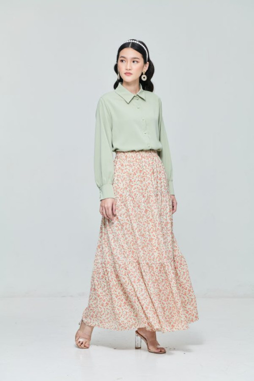Coral Tiered Maxi Skirt
