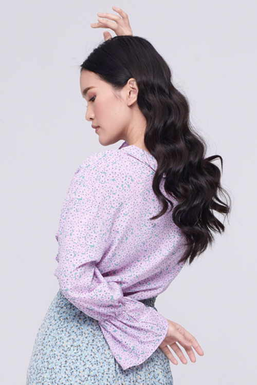 Purple Floral Ruffle Top
