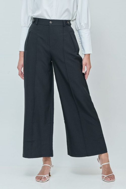 Sabrina Black Elastic Wide Pants