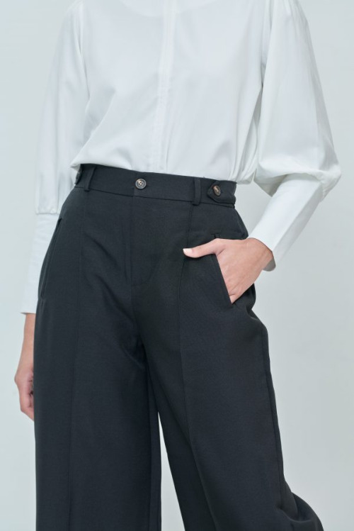 Sabrina Black Elastic Wide Pants