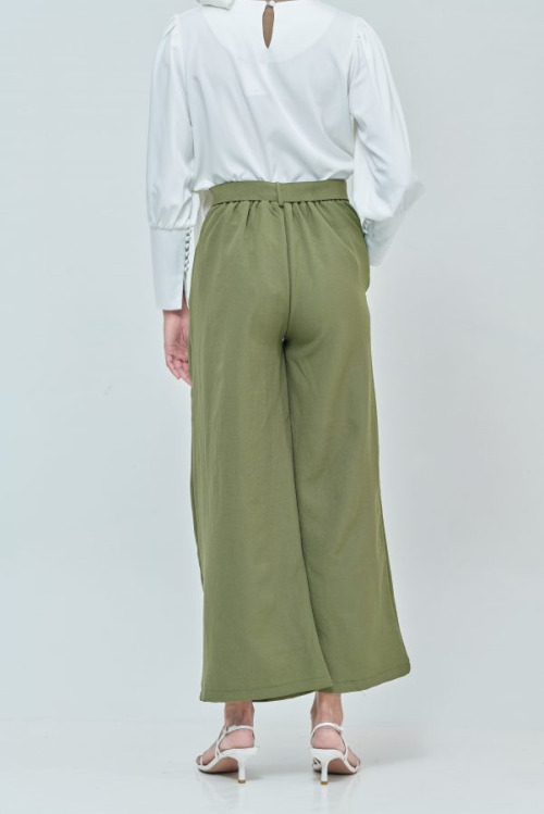 Sabrina Green Elastic Wide Pants