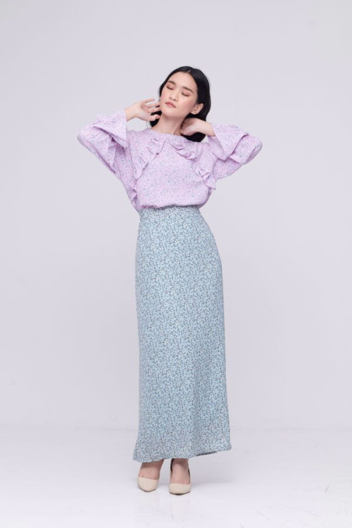 Purple Floral Ruffle Top