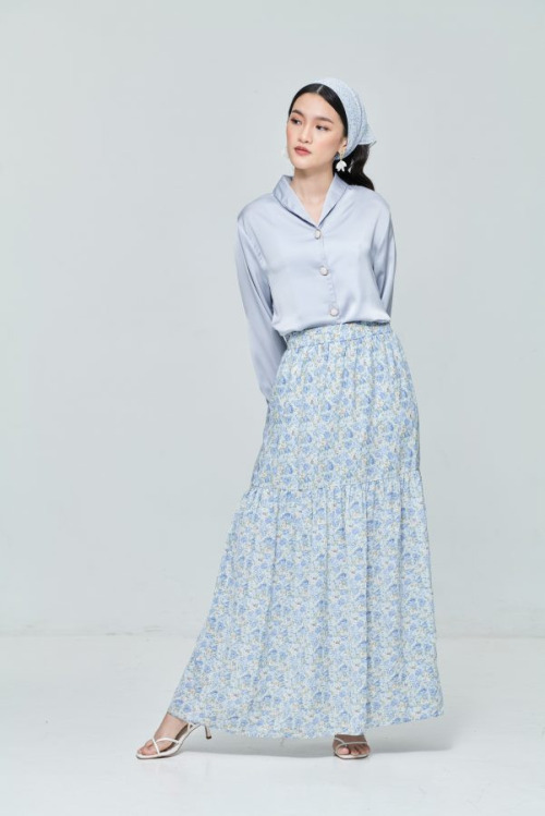 Blue Flare Hem Straight Skirt
