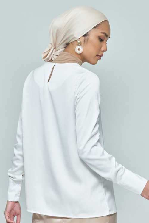 White Elastic Satin Sleeve Top