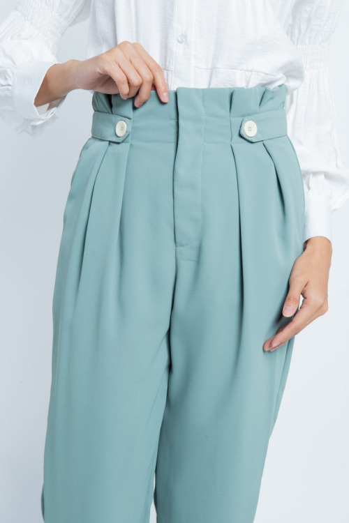 Light Turquoise Pleated Waist Pants