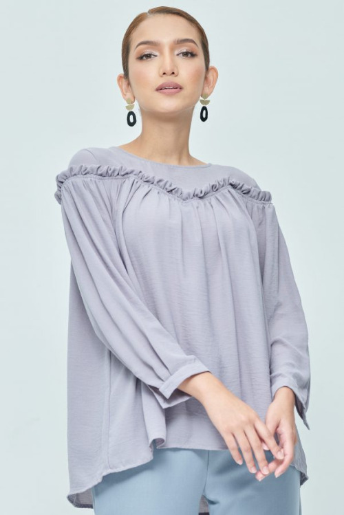 Grey Ruffle Cuff Sleeve Top