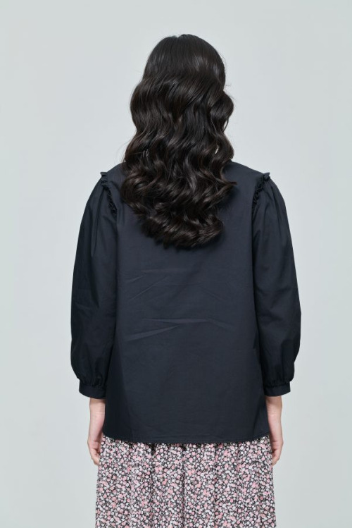 Black Ruffle Puff Sleeve Top