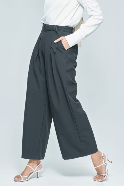 Dark Grey Buckle Wide Pants
