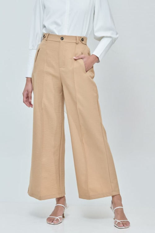 Sabrina Light Brown Elastic Wide Pants