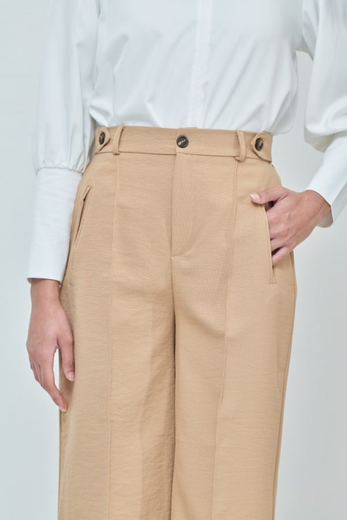 Sabrina Light Brown Elastic Wide Pants