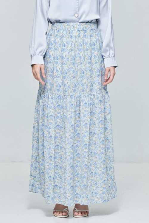 Blue Flare Hem Straight Skirt