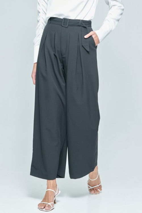 Dark Grey Buckle Wide Pants
