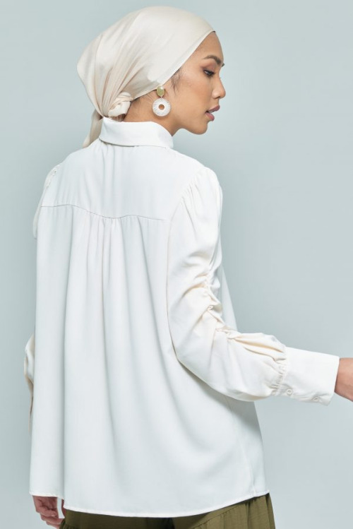 White Elastic Puff Sleeve Top