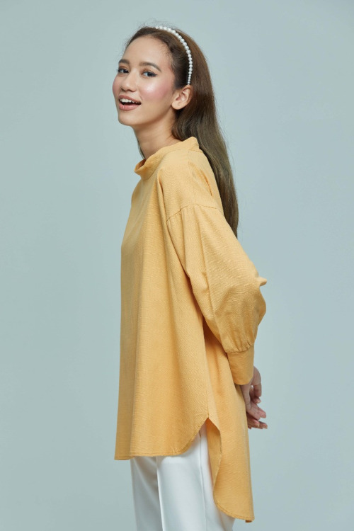 Mustard Erene Cotton Batwing Basic Blouse