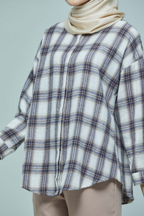 Brownish Blue Phoebe Checkered Basic Collar Shirt