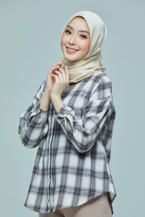 Brownish Blue Phoebe Checkered Basic Collar Shirt
