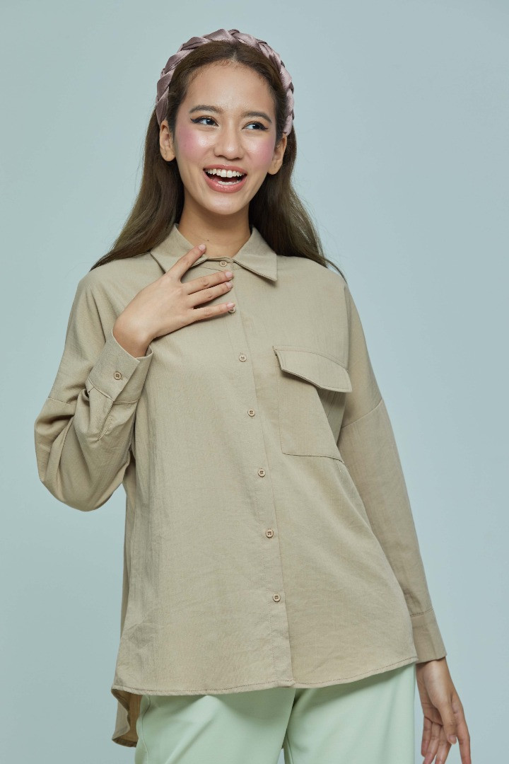 Light Brown Lily 2.0 Basic Single Pocket Shirt