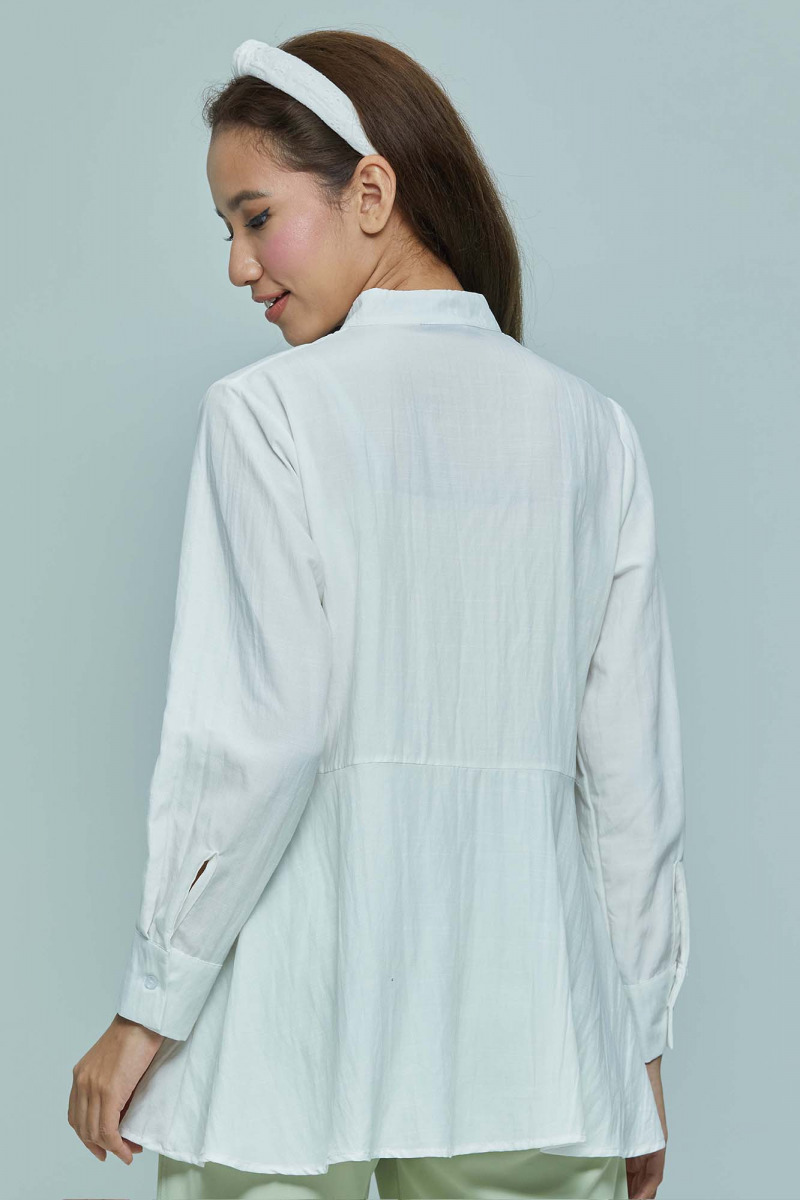 White Airy Peplum Linen Blouse