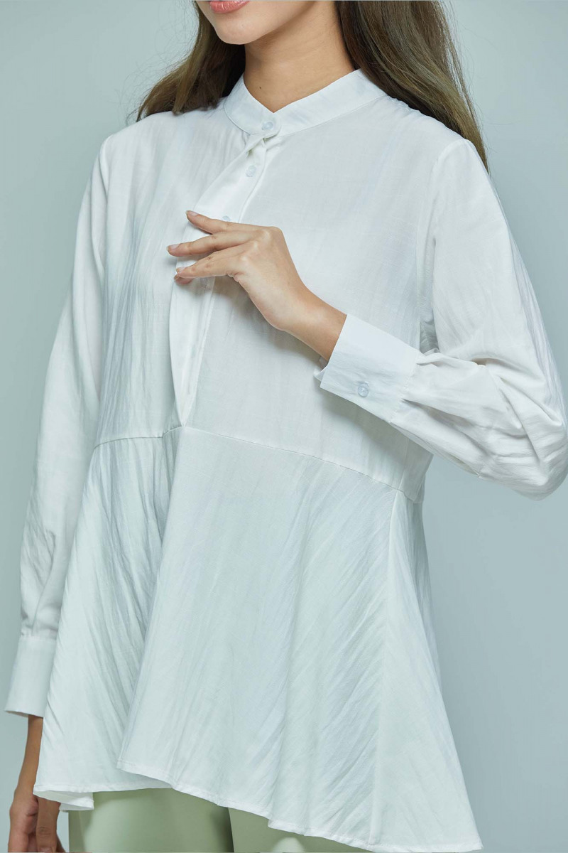 White Airy Peplum Linen Blouse