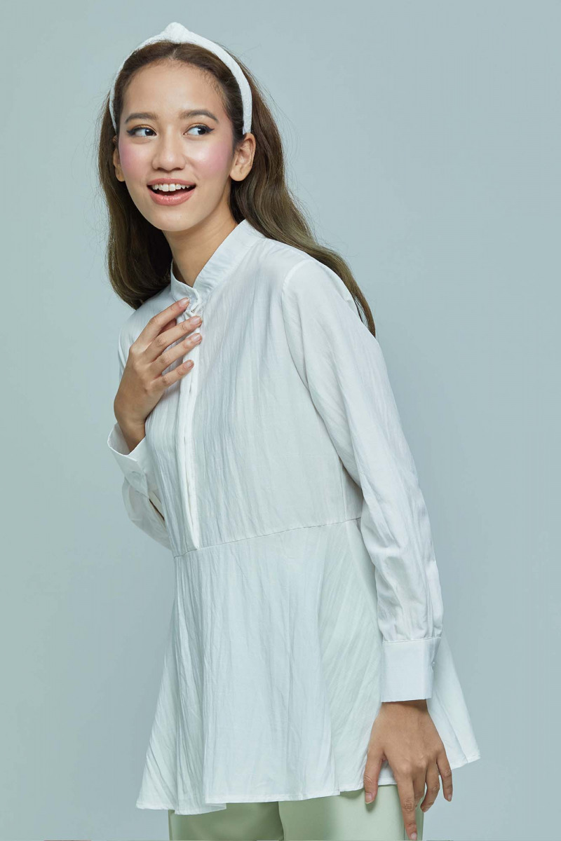 White Airy Peplum Linen Blouse