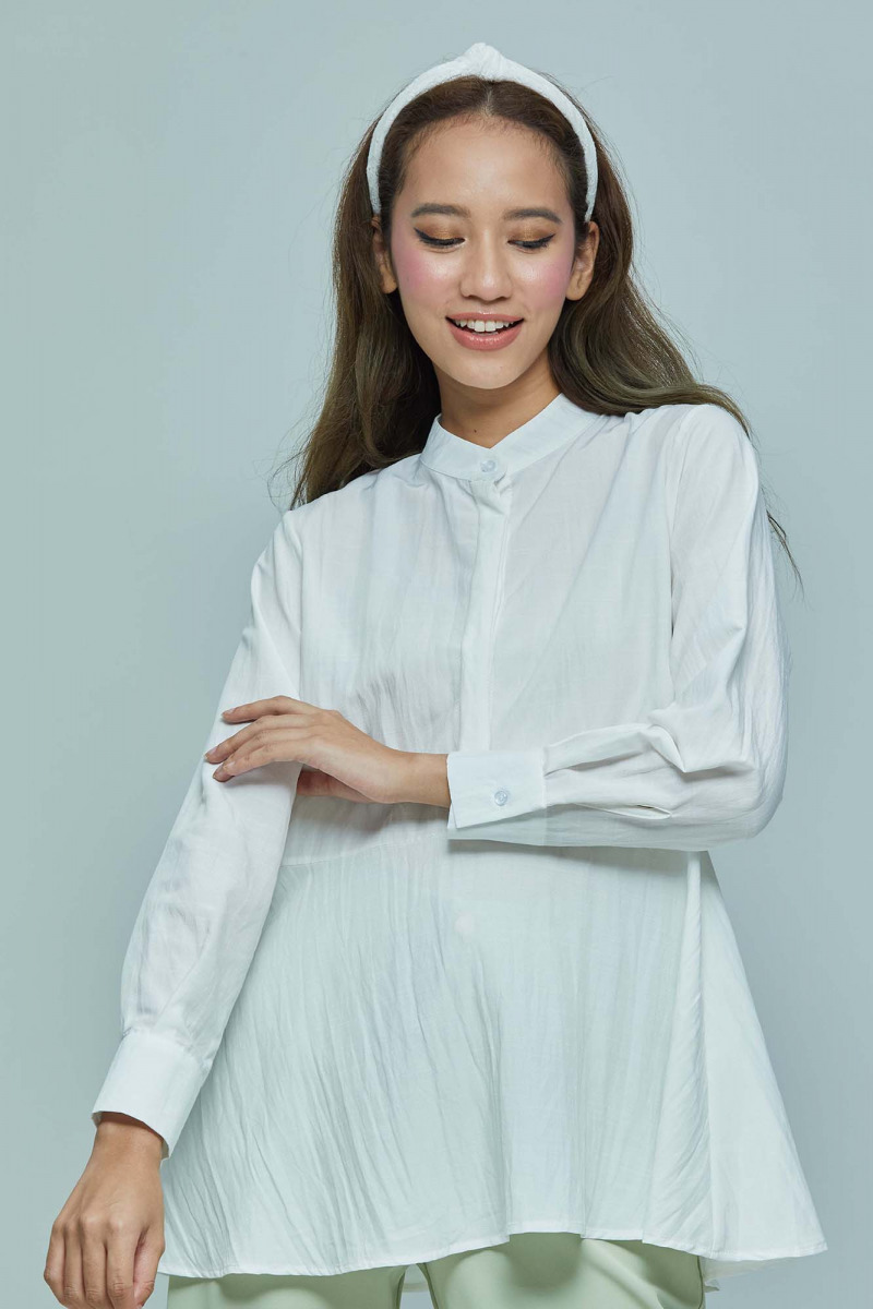 White Airy Peplum Linen Blouse