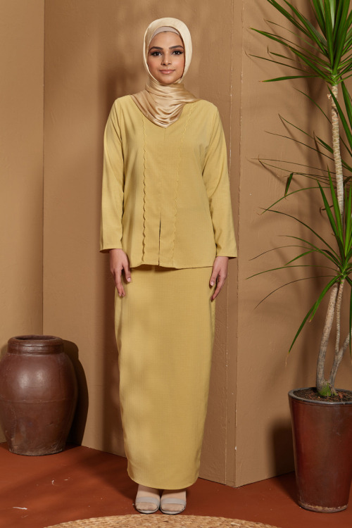 Mustard Jamila Scalloped Embroidered Kebaya Set