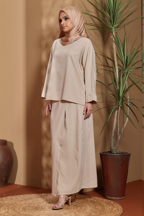 Nude Malika Cotton Linen Kurung Set