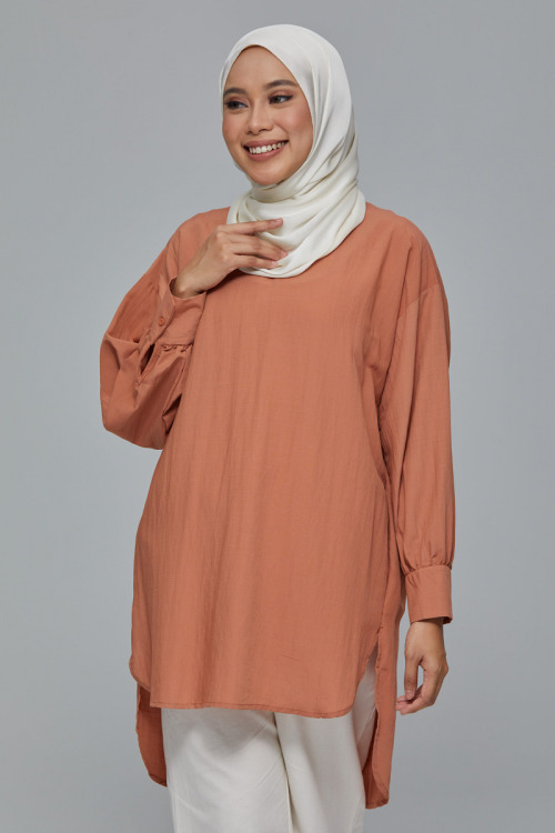Pumpkin brown Christine Linen Long Blouse