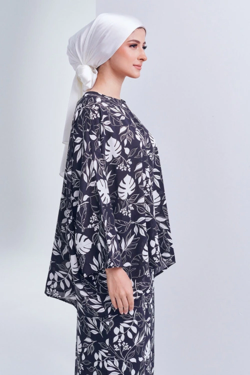 Black Daniah Tropical Printed Kurung Set