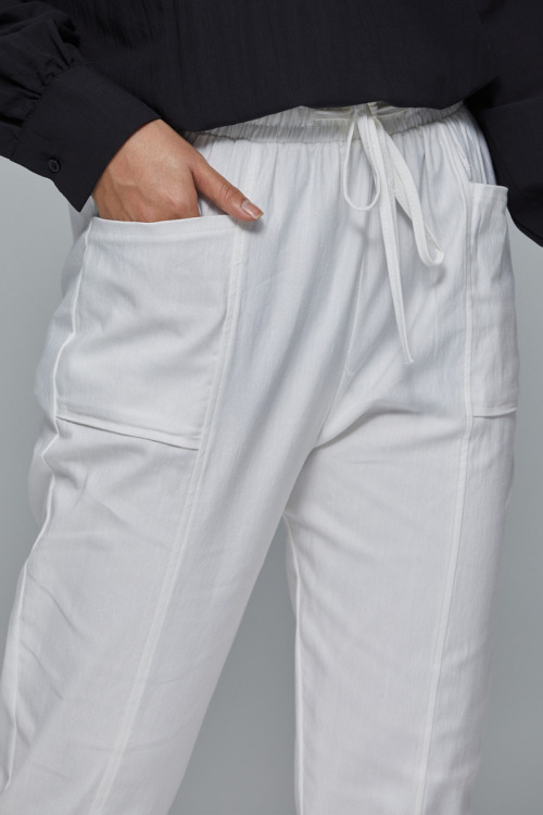 White Ava Casual Jogger Pants