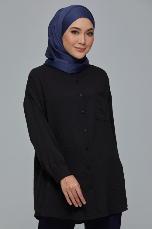 Black Arinne Stripe Long Shirt