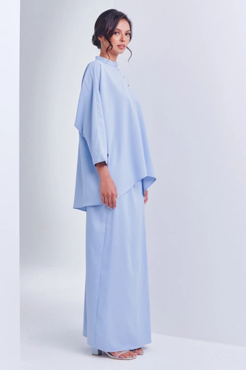 Baby Blue Sarah Vintage Button Chiffon Kurung Set