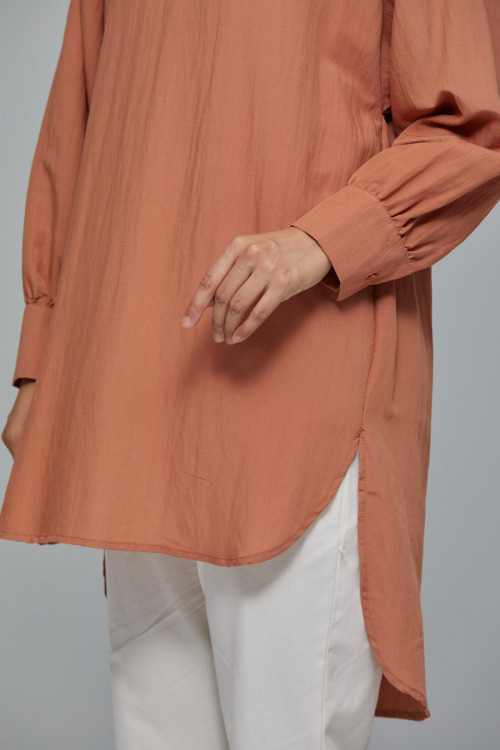 Pumpkin brown Christine Linen Long Blouse