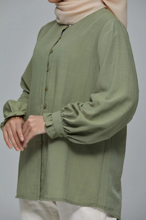 Green Eurena Ruffle Sleeve Blouse