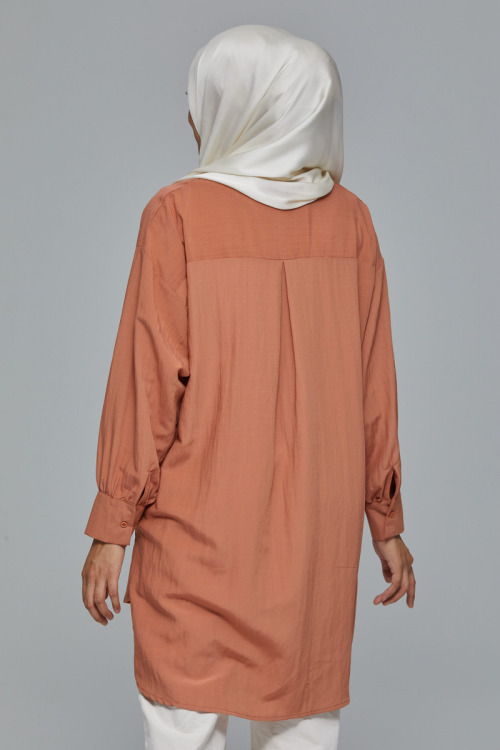 Pumpkin brown Christine Linen Long Blouse