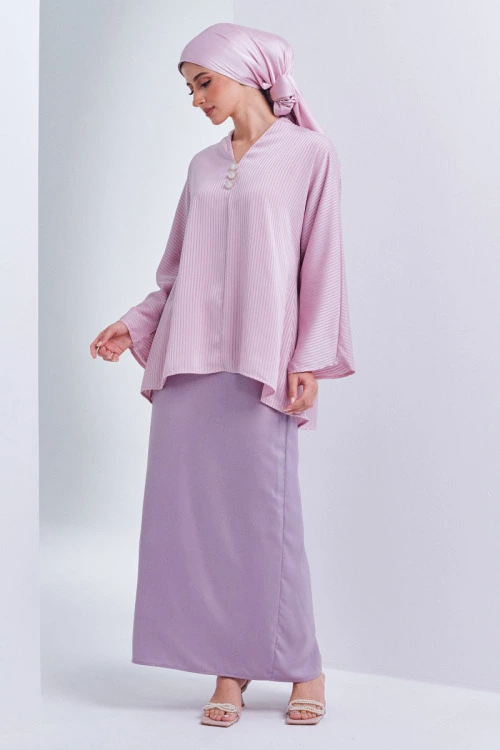 Pink Nia Button Texture Satin Kurung Set