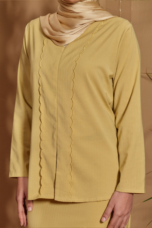 Mustard Jamila Scalloped Embroidered Kebaya Set