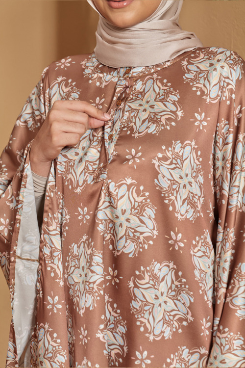 Brown Aaliyah Abstract Satin Modern Kaftan
