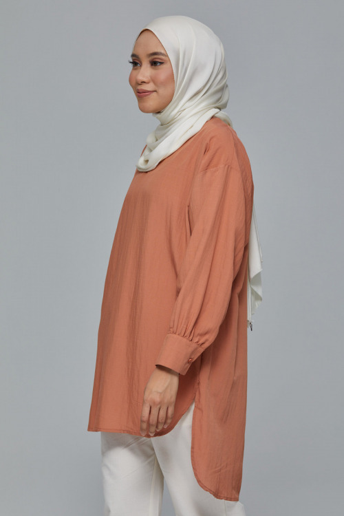 Pumpkin brown Christine Linen Long Blouse