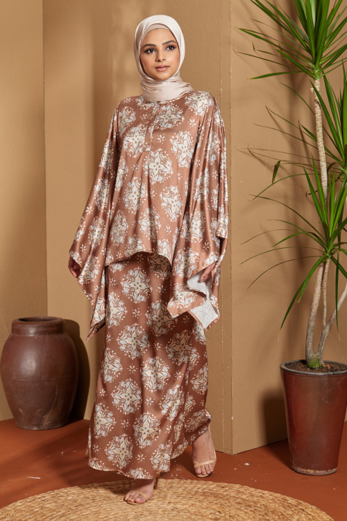 Brown Aaliyah Abstract Satin Modern Kaftan