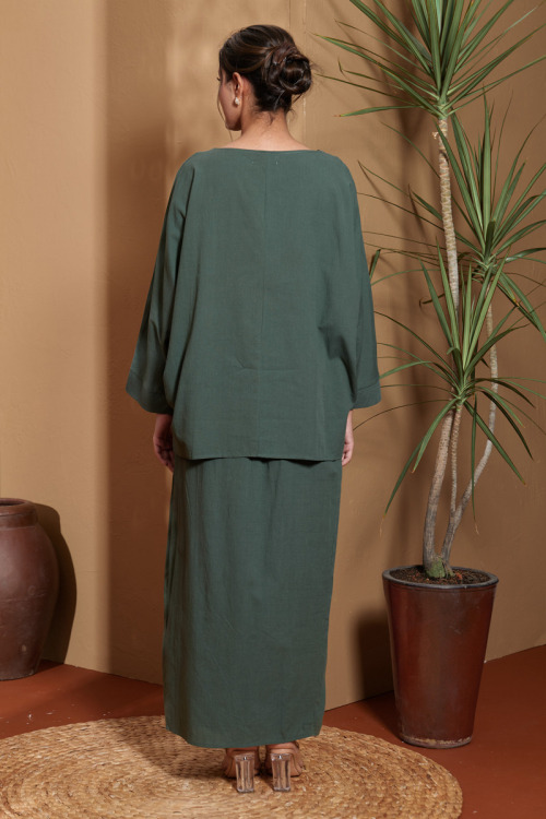 Dusty Green Malika Cotton Linen Kurung Set