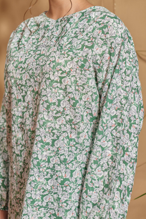 Green Nawra Embroidery Printed Modern Kurung Set