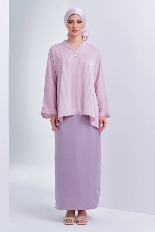 Pink Nia Button Texture Satin Kurung Set