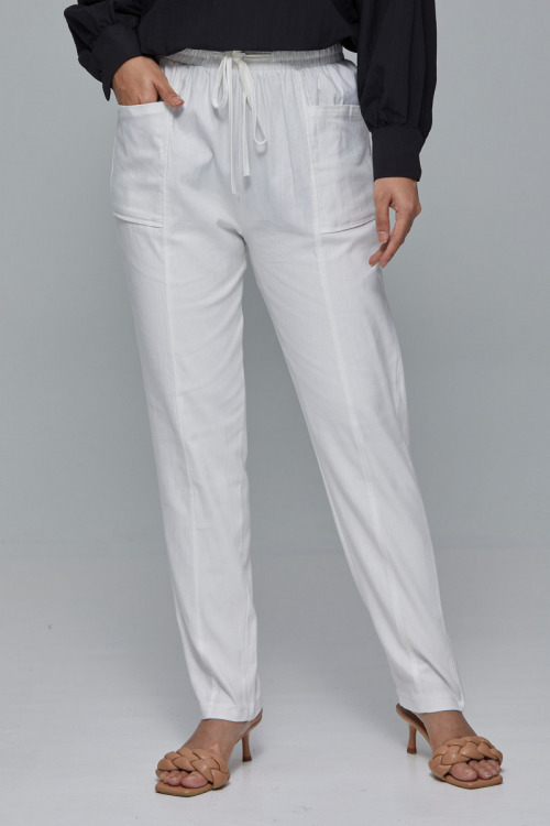 White Ava Casual Jogger Pants