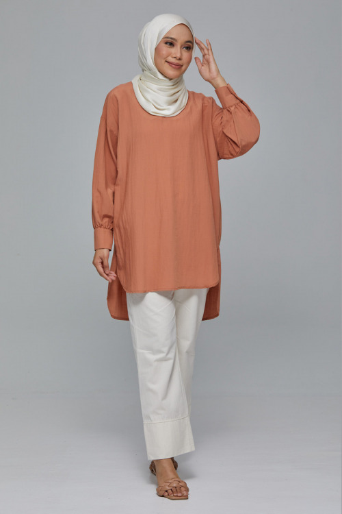 Pumpkin brown Christine Linen Long Blouse