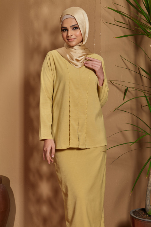 Mustard Jamila Scalloped Embroidered Kebaya Set