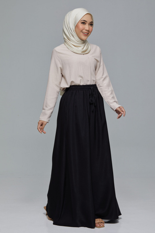 Black Minaz Elastic Tie Maxi Satin Skirt