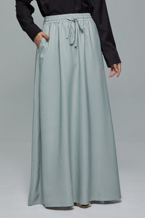 Grey Minaz Elastic Tie Maxi Satin Skirt