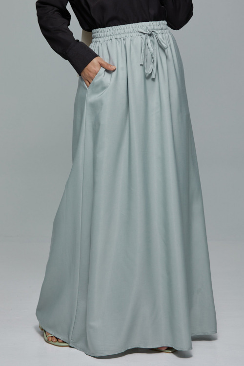 Grey Minaz Elastic Tie Maxi Satin Skirt